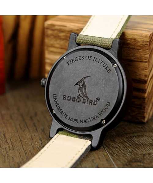 Ξύλινο χειροποίητο ρολόι bamboo Army Green με Nylon λουράκι - 7